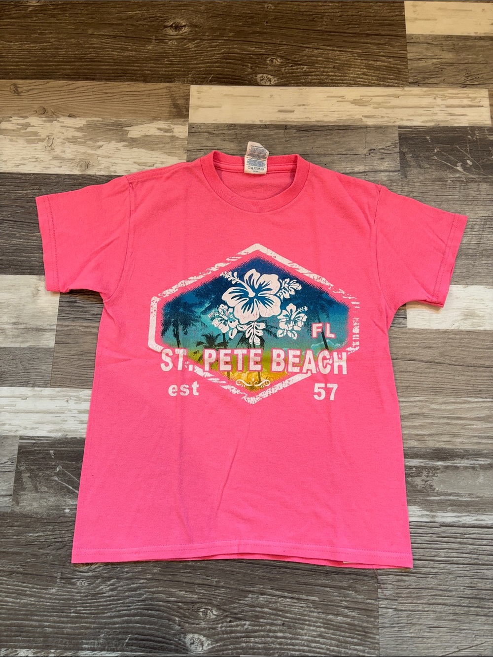 Girls Pink St. Pete Beach Floral Graphic Tee size M